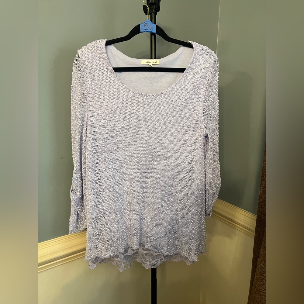 indigo soul Lavender Textured Scoop Neck Lace-Hem Top